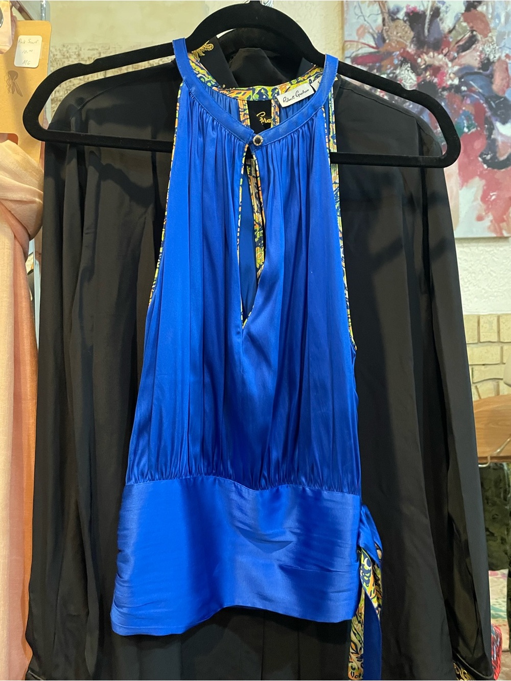 Robert Graham Royal Blue Sleeveless Silk Halter Top